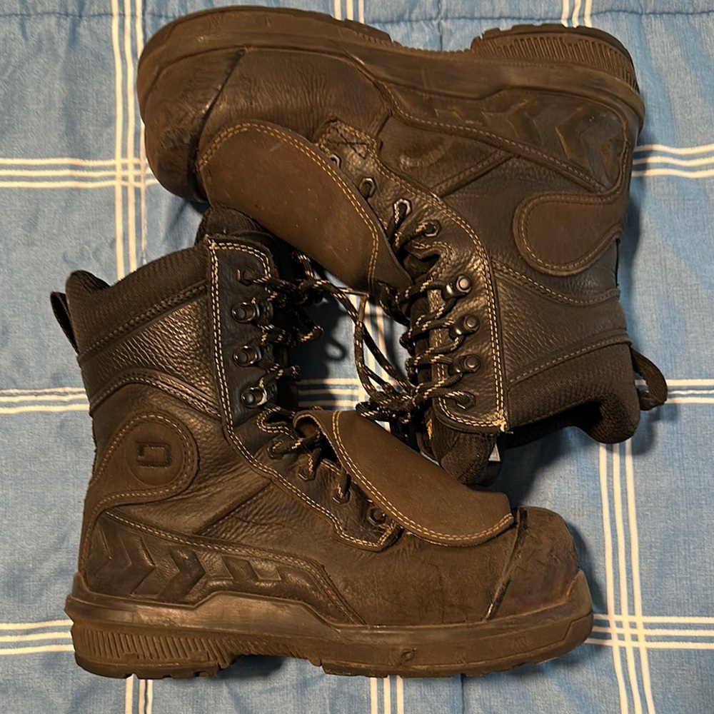 Black and Brown Leather Work Boots with Reinforced Stitching